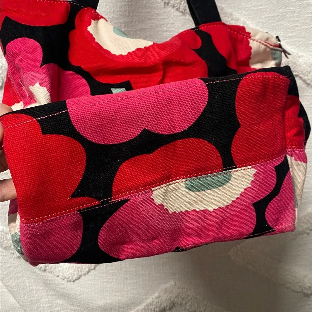 Marimekko Black and Red Canvas Floral Tote